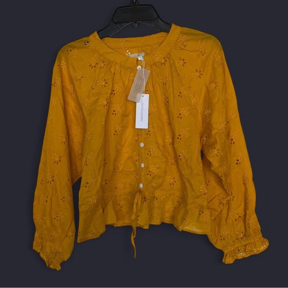 Outerknown Mustard Embroidered Blouse